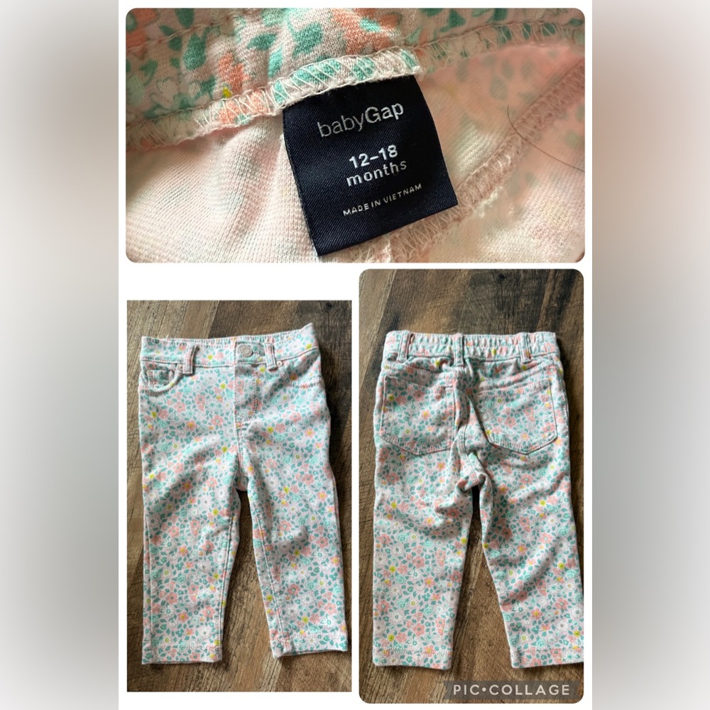 GAP Kids Floral Print Pants- Pink and Green 12-18m